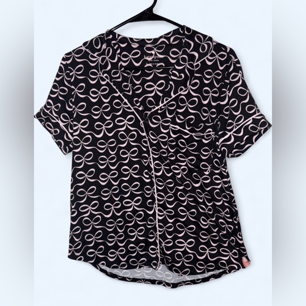 Kate Spade Bow Print Pajama Button Down Sleep Shirt - Size Small